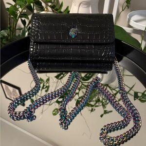 Kurt Geiger Croc Embossed Crossbody Wallet Black / Rainbow Chain & Bird Head